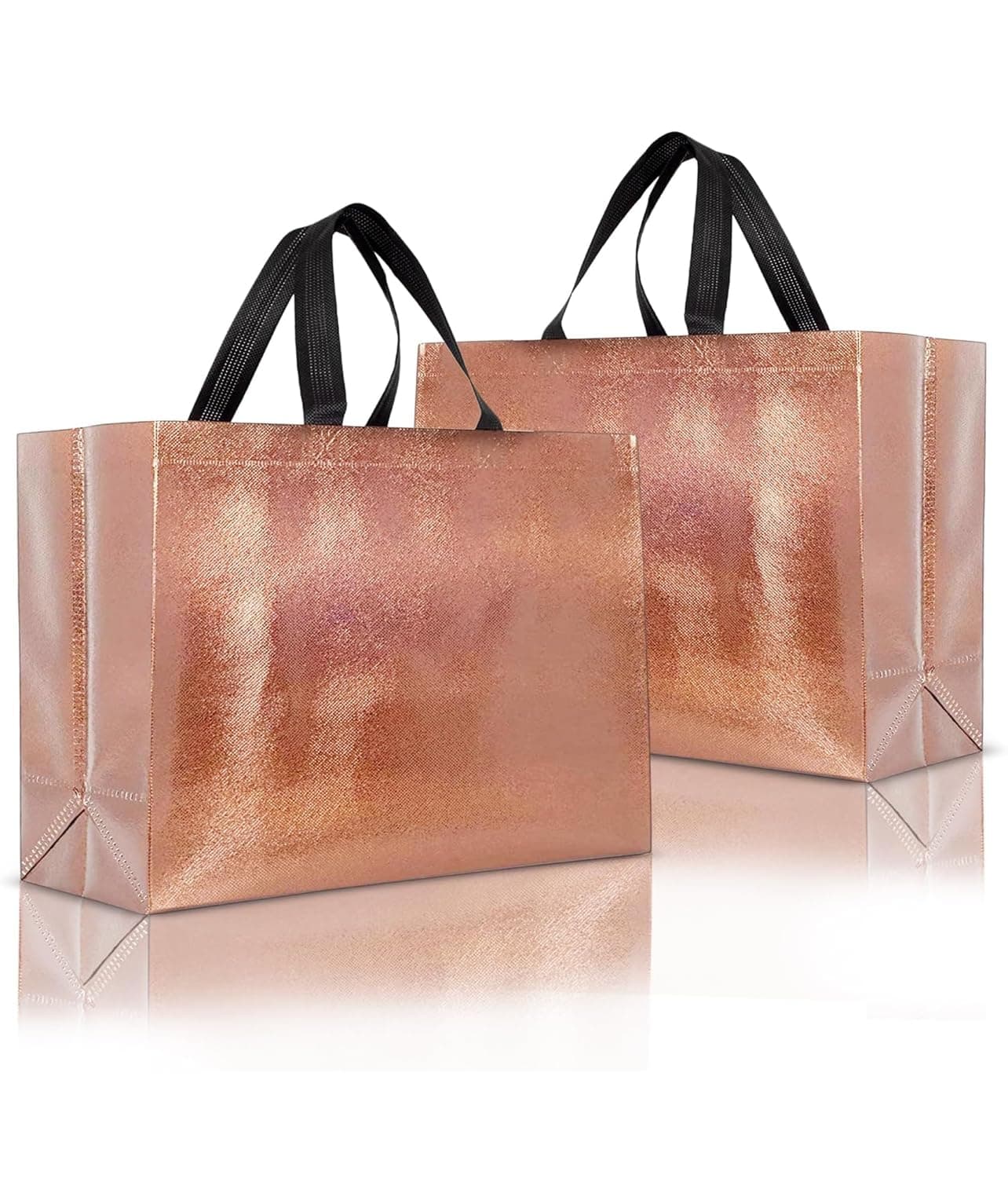 JOURNEY JOY Large Size Pack of 10 Pcs Glossy Metallic Laminated Non-Woven Reusable Eco-Friendly Party Return Gift Bags (Rose Gold) (Large 17x12x5 Inch)
