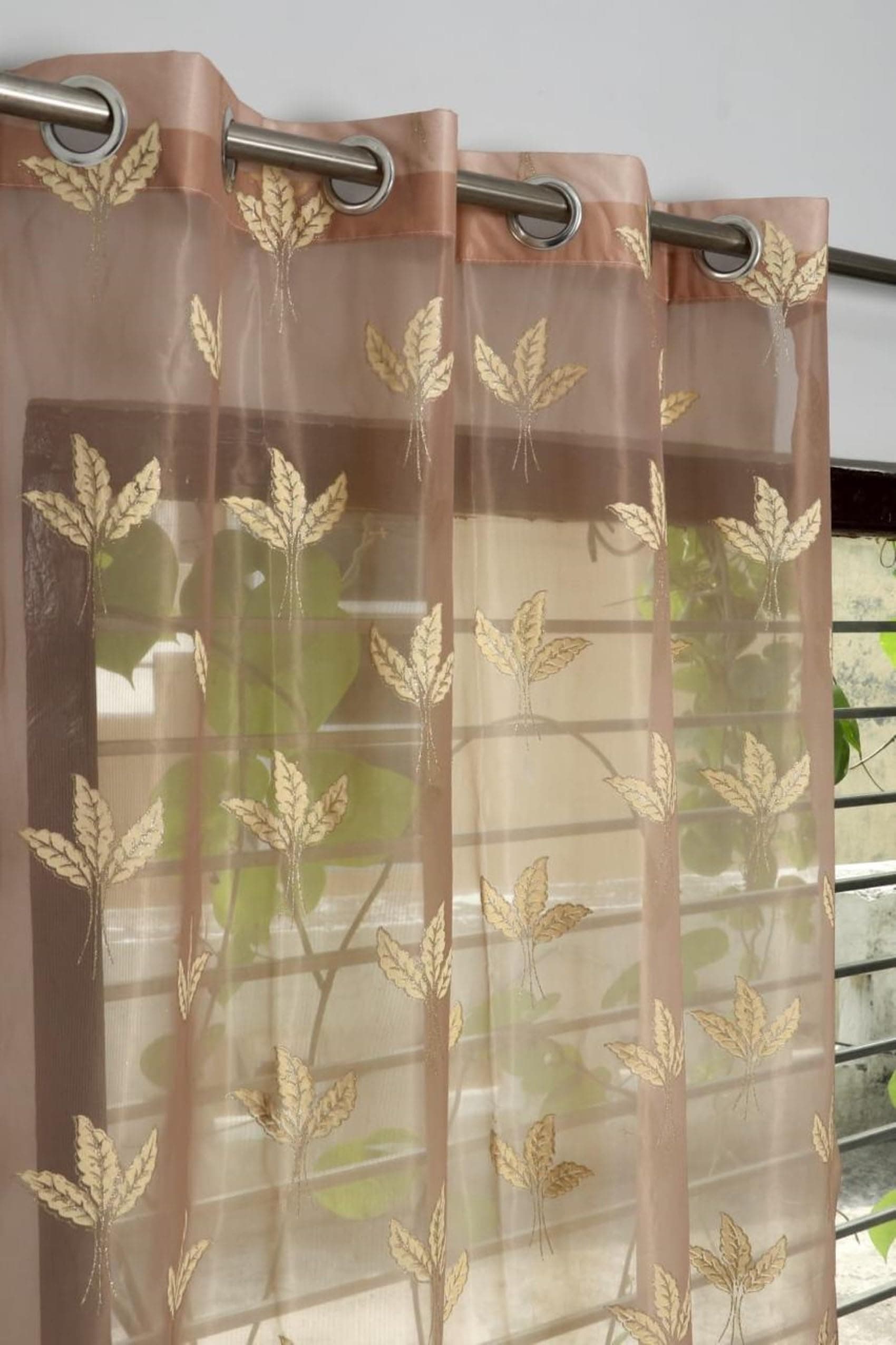 RSTC Curtains 7 Feet Long for Living Room – Transparent Door Embroidered Net Curtain Set of 1 Pcs Panel, Stylish Parda for Home Décor & Office 7 feet (48 x 84 Inch) - 1 Pcs - Brown Colour