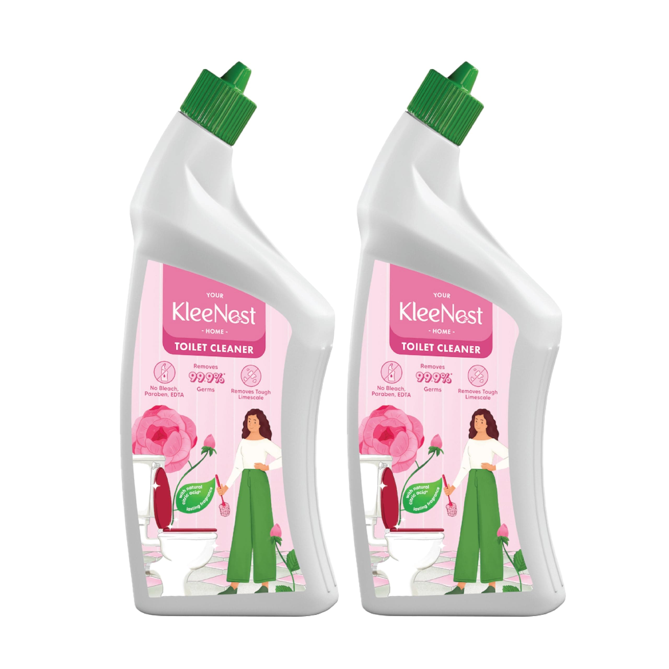 Kleenest Advanced Toilet Cleaner Liquid, Rose (Pack of 2) | Thick Formula with Natural Citric Acid, Limescale Remover, Bleach Free | Removes 99.9% Germs | 1 litre