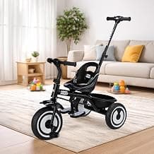 Amazon Brand - Jam & Honey Tricycle for Kids | Seatblet, Parental Handle, & Storage Basket | ISI & BIS-Compliant | for Boys and Girls 2 to 4 Years | 73 x 46 x 90 cm | Black