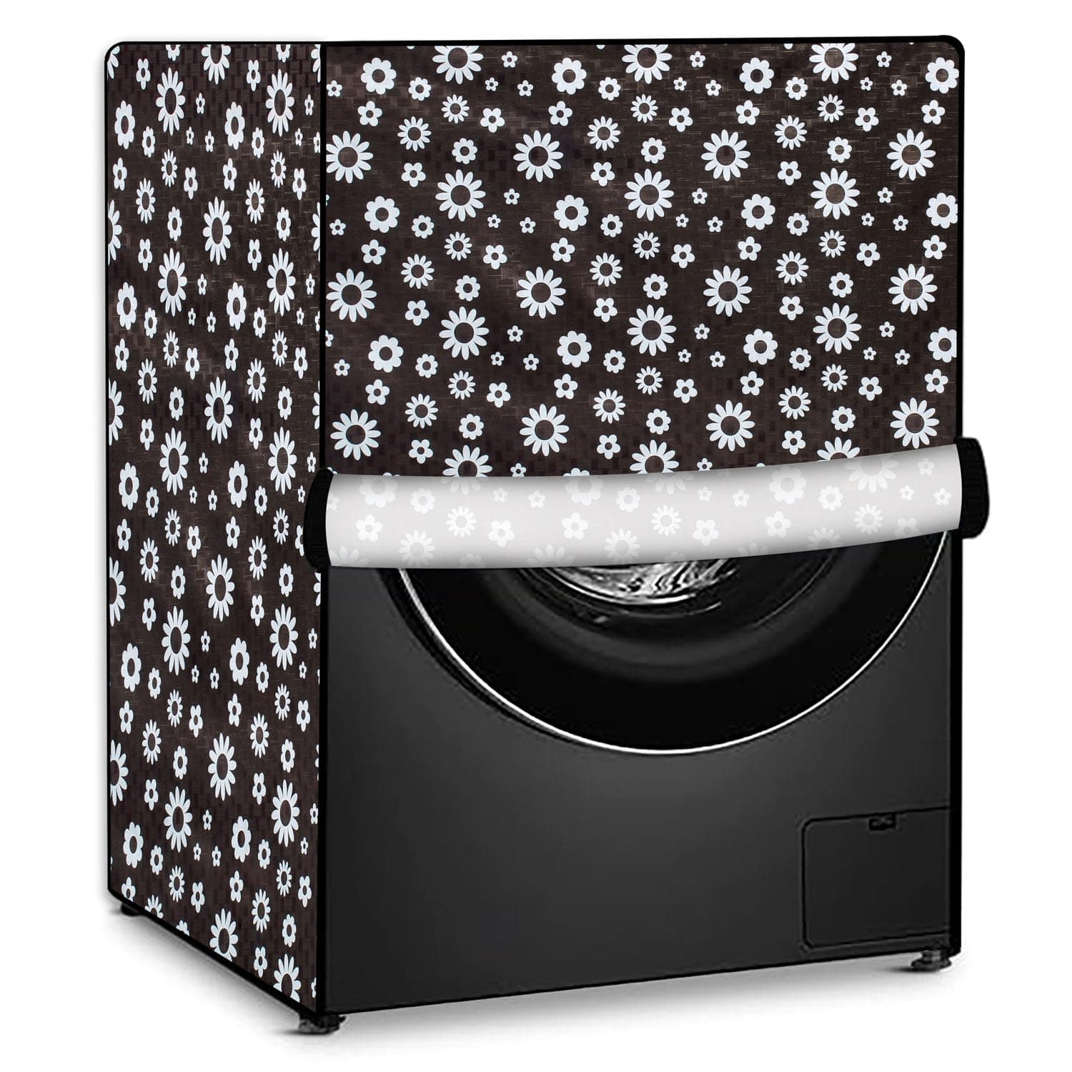 Stylista PVC Washing Machine Cover Compatible for LG 8 Kg Front Load FHM1408BDW, Floral Pattern White