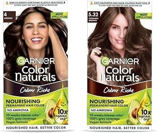 Garnier Color Naturals Crème Hair Color, Shade 5.32 Caramel Brown, 70ml + 60g and Color Naturals Crème Hair Color, Shade 4 Brown, 70ml + 60g