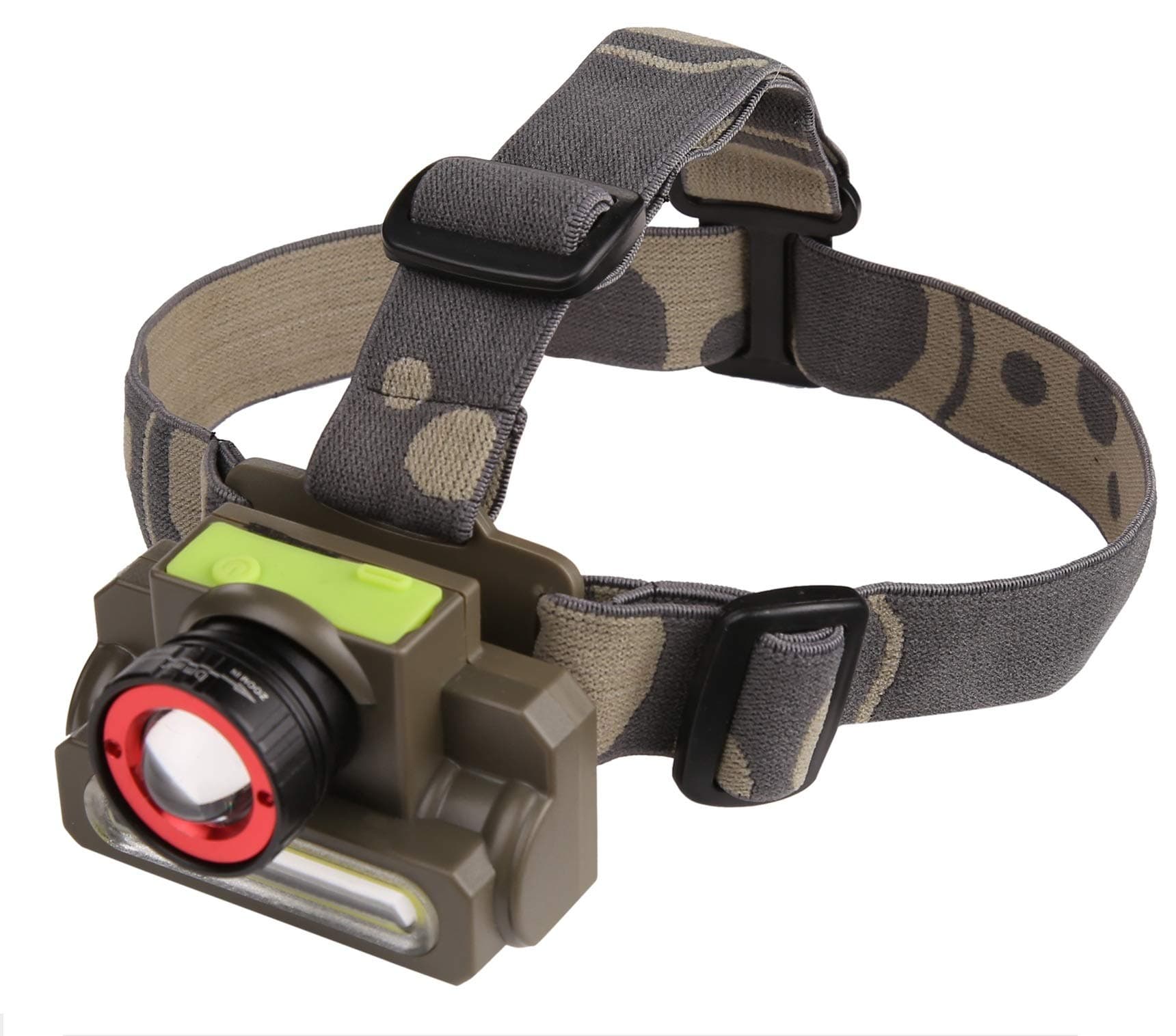 DOCOSS-2 in 1 Ultra Bright -Zoomable Waterproof Rechargeable Pvc Plastic Head Torch Weatherproof Led Flash Light Spotlight Rechargable for Camping Cycling Caving Hiking Hunting Trekking