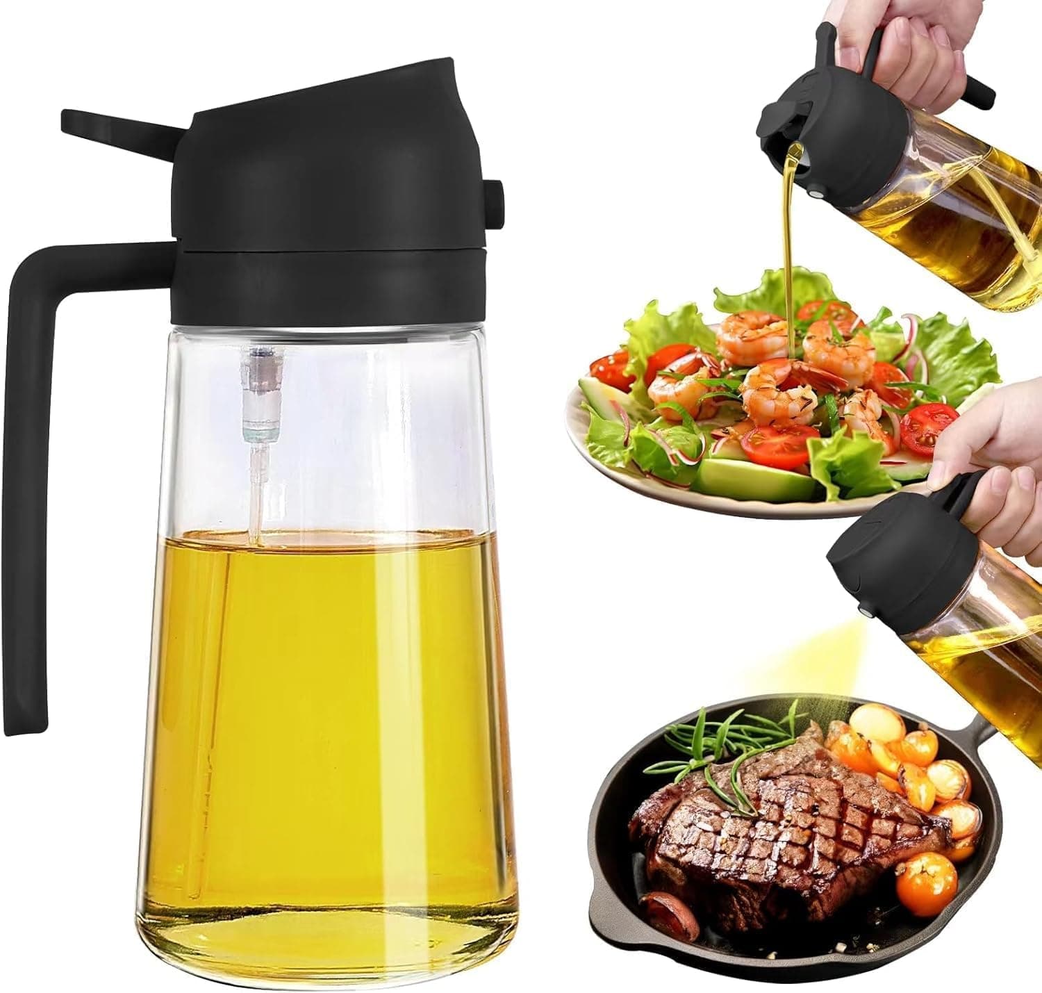 CXINYI Glass Oil Sprayer and Dispenser Bottle, 500ml Capacity, 2-in-1 Design (1 Pack, Multicolour) (Multicolor)