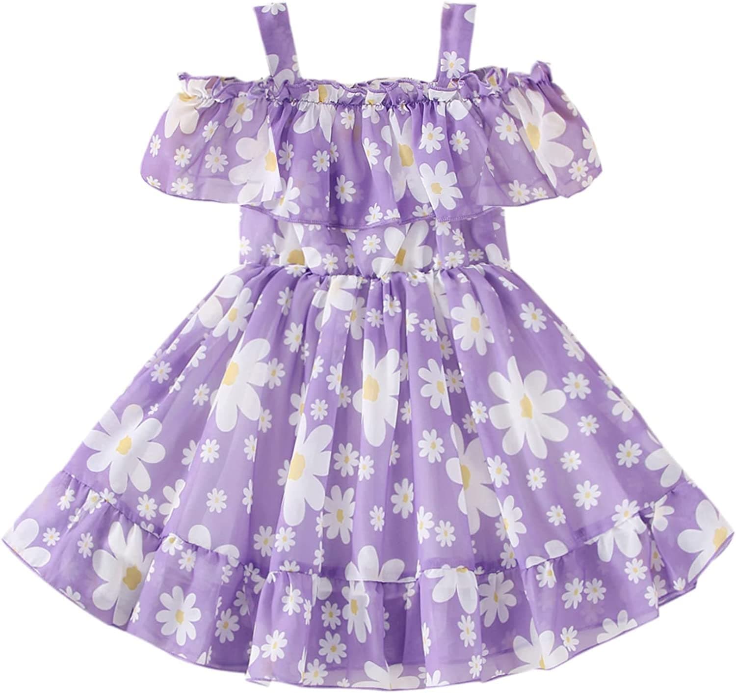 Buy & Try Girls Summer Lightweight Georgette Floral Printed Frock Dress, Sleeveless Princess for Baby Girls, Stylish Fancy Kids Party & Casual Outfit