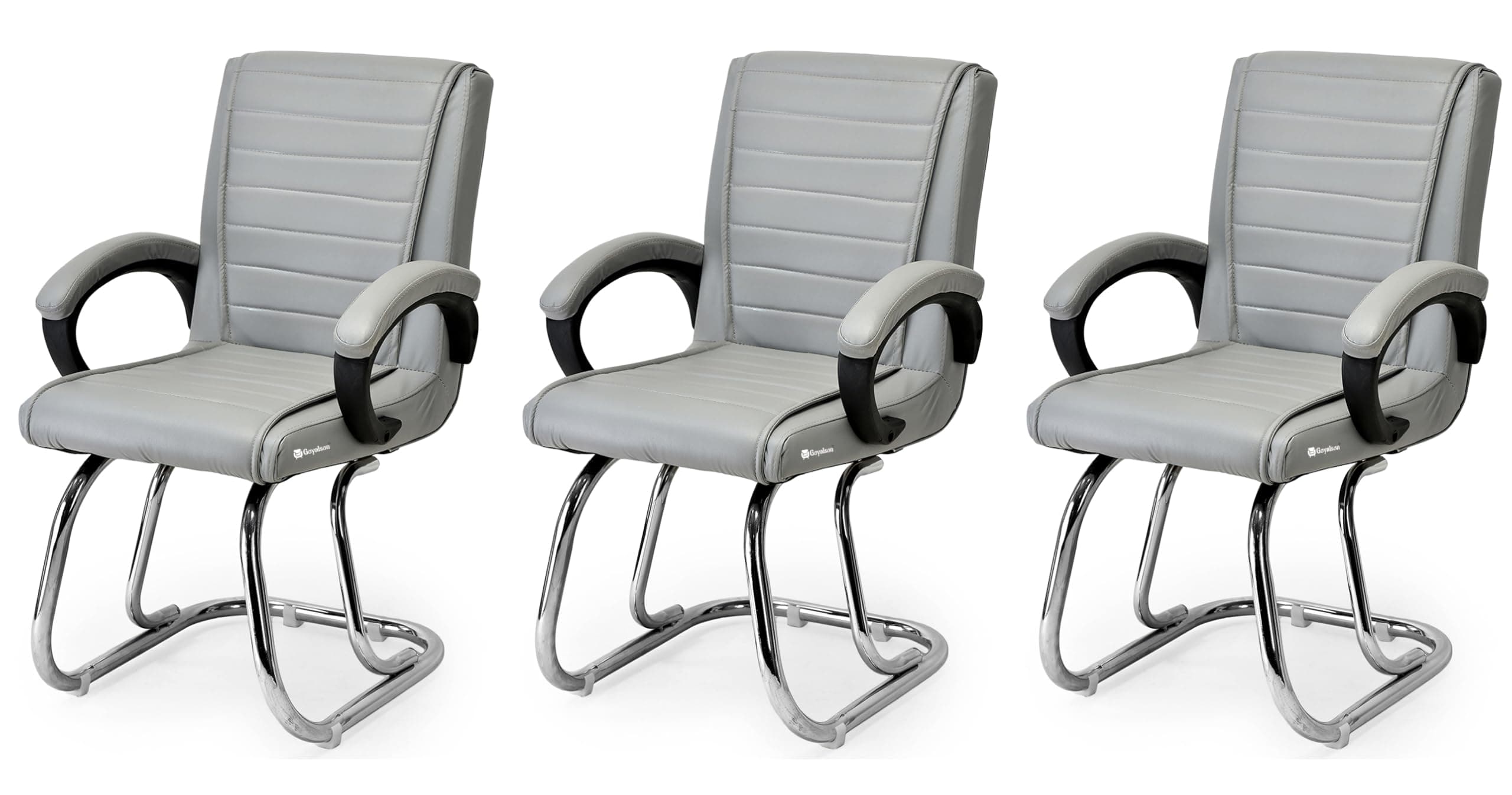 KITHANIA Executive Office Chair Home Study Library Chair with Chrome Steel and Cushioned seat Back (3, Grey, Double Support Steel Frame)