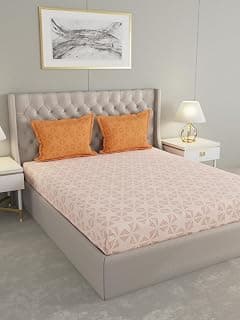 Raymond Home Celebrate Geometric Printed Double Bedsheet with 2 Pillow Covers | Queen Sized, 120 TC, Cotton Rich (2.24 m X 2.54 m,Pack of 1, Orange -012348-BF03)