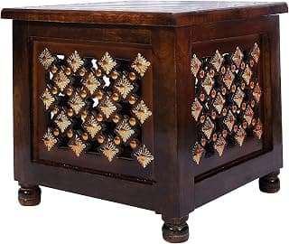 Beautiful Antique Wooden Stool with Storage for Living and Bedroom Furniture (Brown, 12 Inch)