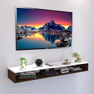 Clover Crafts SNQ Wooden Wall Mounted TV Unit, Cabinet, TV Stand Unit Wall Shelf for Living Room/Engineered Wood TV Entertainment Unit Set Top Box Stand (90 CM Walnut & White)