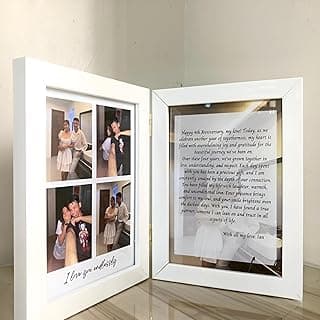 Forever Yours Dual Photo & Message Frame, Book Style Anniversary Photo Frame, Birthday Gift, Couple Gifts, Personalized Gifts - 5x7 Inch White (Layout 2)