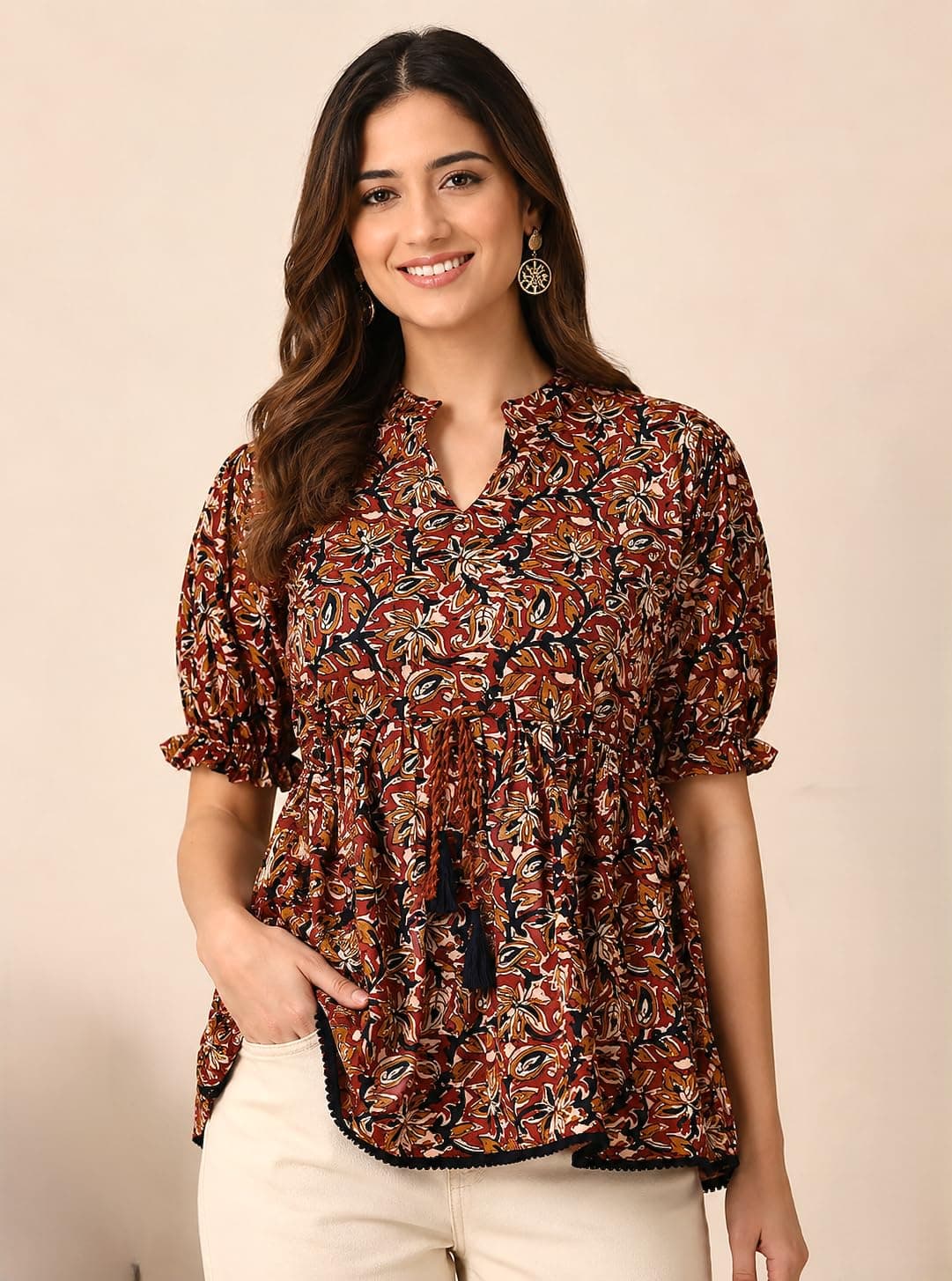 Women's Cotton Printed Tunic Top | Square Neck Full Sleeve Casual Western Top | Trendy Longline Printed Top for Women | Stylish Party, Office