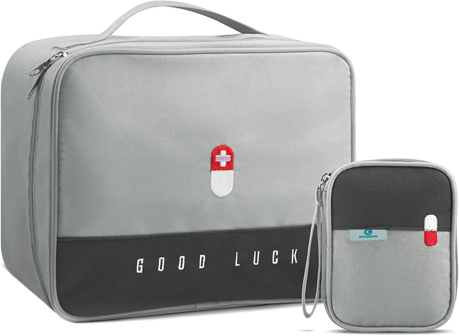 OCEANEVO Oxford Medicine Pouch For Travel, Medicine Bag, First Aid Organizer Bag For Home, Office, Travel - Set Of 2 - Grey