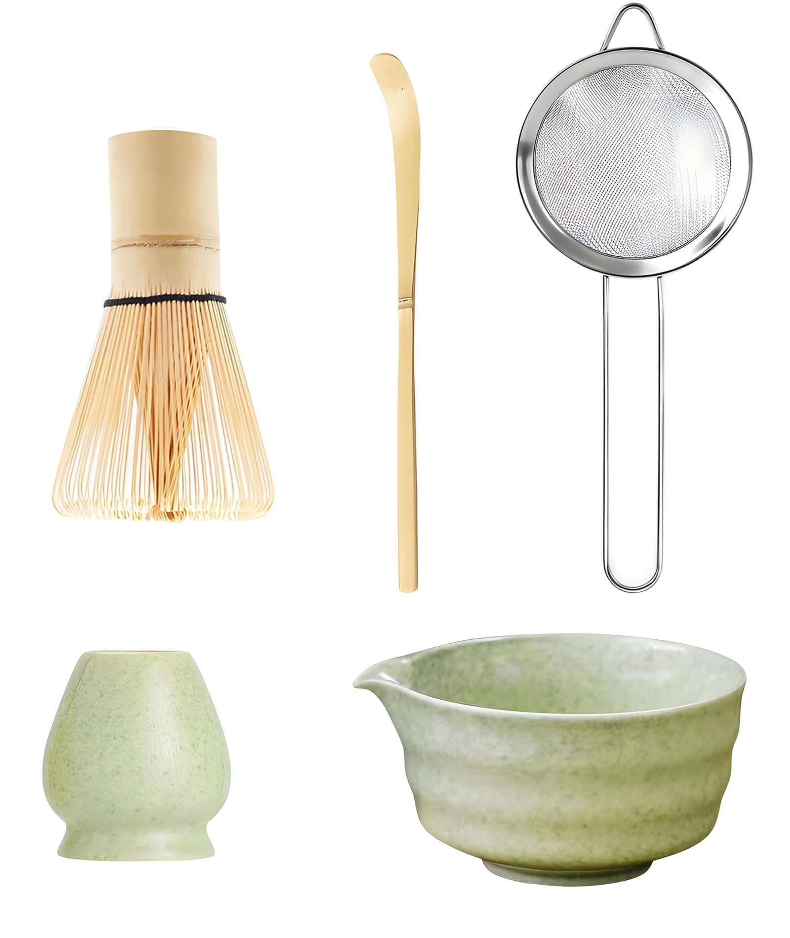 5Pcs Whisk, Set, Kit for Traditional Tea Ceremony Hand Blender Mixer Whisk for Stirring Whisk Set Includes Scoop Tea Spoon and Sifter (Green(5 Pcs))