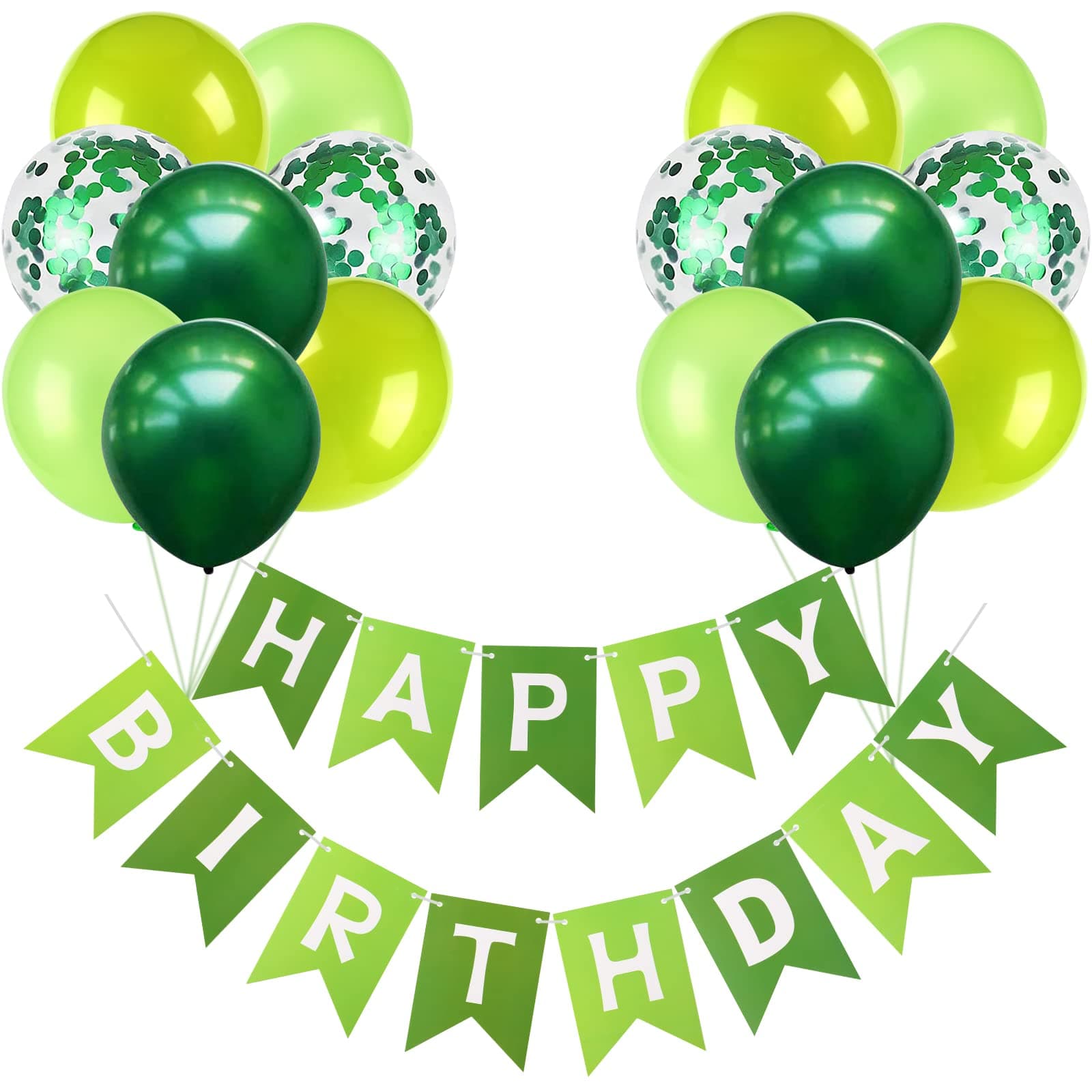Happy Birthday Banner Bunting Green Party Balloons Confetti Latex Balloon Party Banners for Boys Girls Green Birthday Banner Decorations