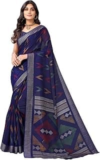SIRIL Women's Cotton Printed Saree With Unstitched Blouse Piece