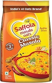 Saffola Masala Oats|Classic Masala |Tasty, Anytime Snack | Ready in 3 mins | Millets Goodness- with Bajra & Jowar | No maida , No added preservatives | Helps manage weight 500g/550g[weight may vary]