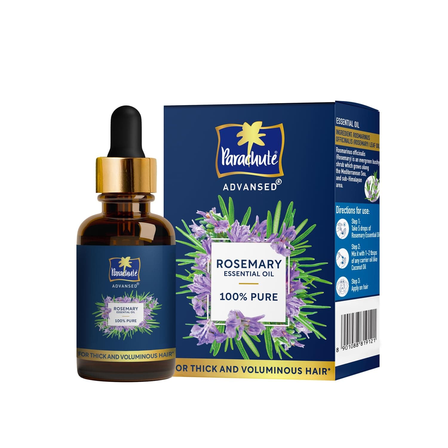 Parachute Advansed Rosemary Essential Oil 30ml| 100% Pure | for Thick & Voluminous Hair | Moisturises dry hair, Reduces hair breakage, Improves hair Resilience, Promotes Healthy-Looking Hair