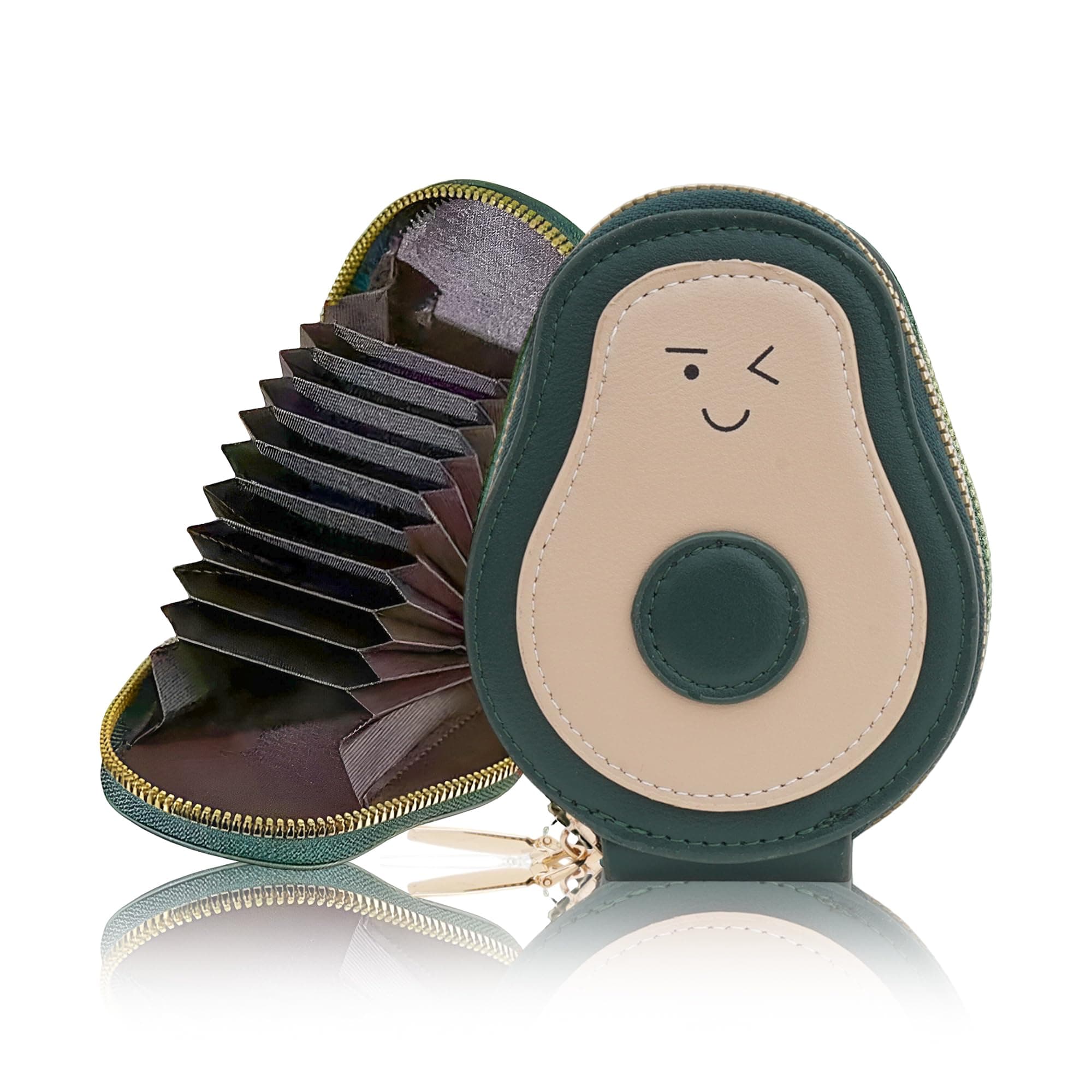 RIAvel Card Holder Wallet for Women – Cute Avocado Designed Girls Wallet | 11 Card Slots Slim Wallet, Faux Leather Small Purse with Zipper, Easy to Fit in Pocket & Bag | Perfect Gifts for Woman- Green