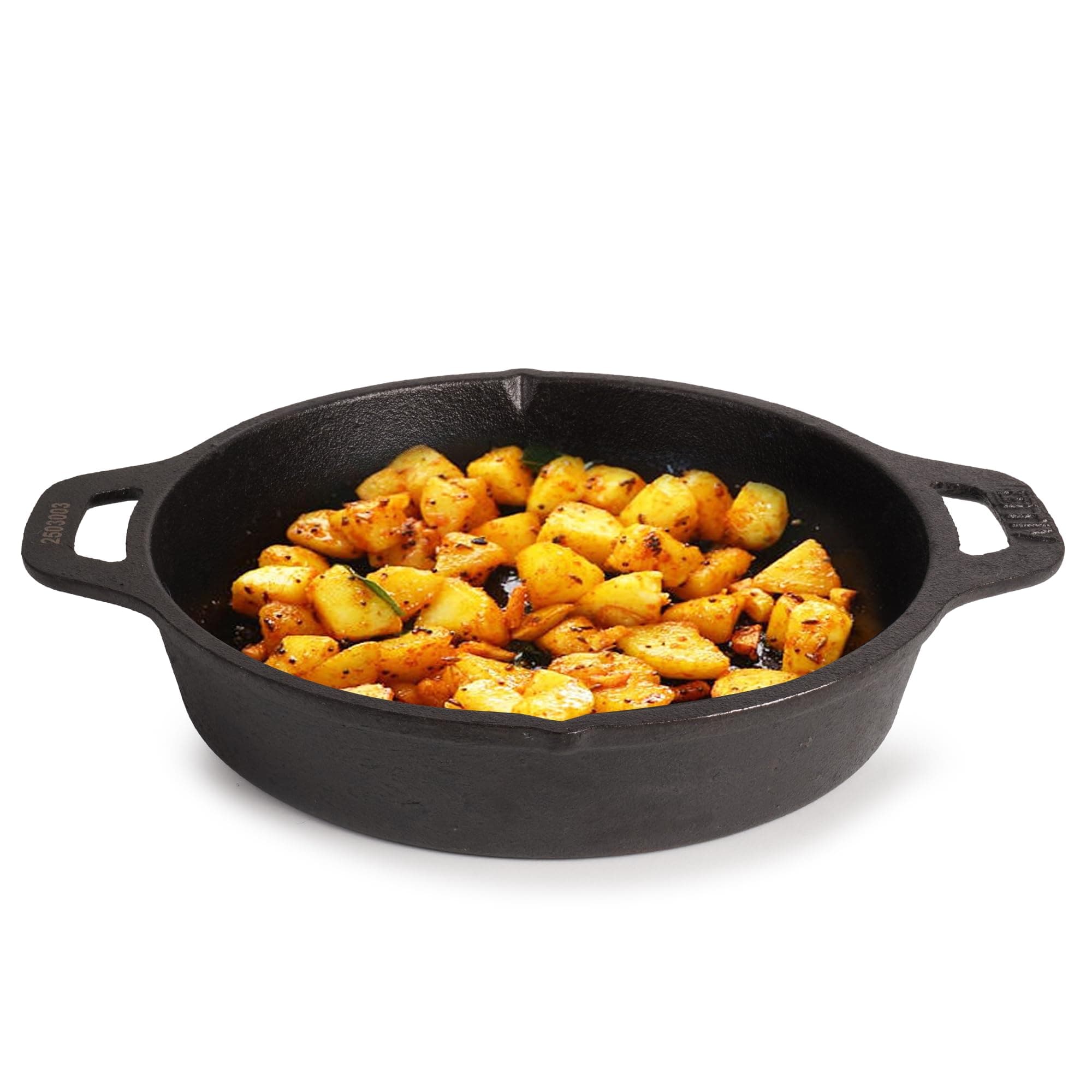 The Indus Valley Preseasoned Cast Iron Fry Pan/Skillet With Double Handle|Medium 24.6Cm/ 9.7Inch,1.8Ltr,2.6Kg|Induction Friendly|Nonstick Fry Pan,100% Pure & Toxin Free,No Chemical Coating,Black