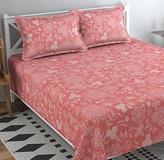 BSB HOME® 200 TC 100% Cotton Feel Bedsheet for Double Bed with Two King Size Pillow Covers Soft/Breathable Wrinkel Free - 90x100 Inches - (Multicolour, Light Pink)
