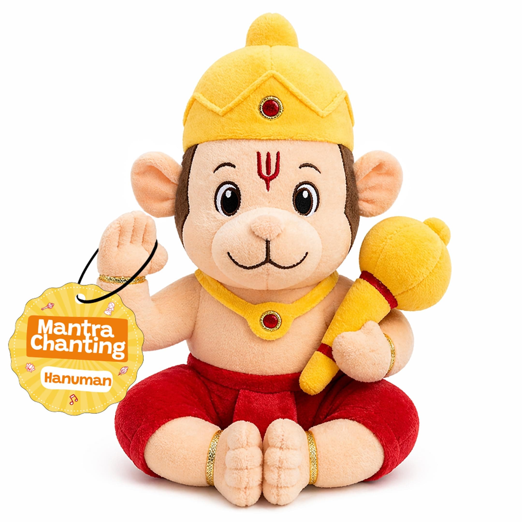 WonderBuddy Divine Mantra Chanting Baby Hanuman with 08 Preloaded Mantras & Aartis, Musical Soft Plush Toy, Best Gift for Infants, Toddlers & Kids (Medium - 28 Cm)