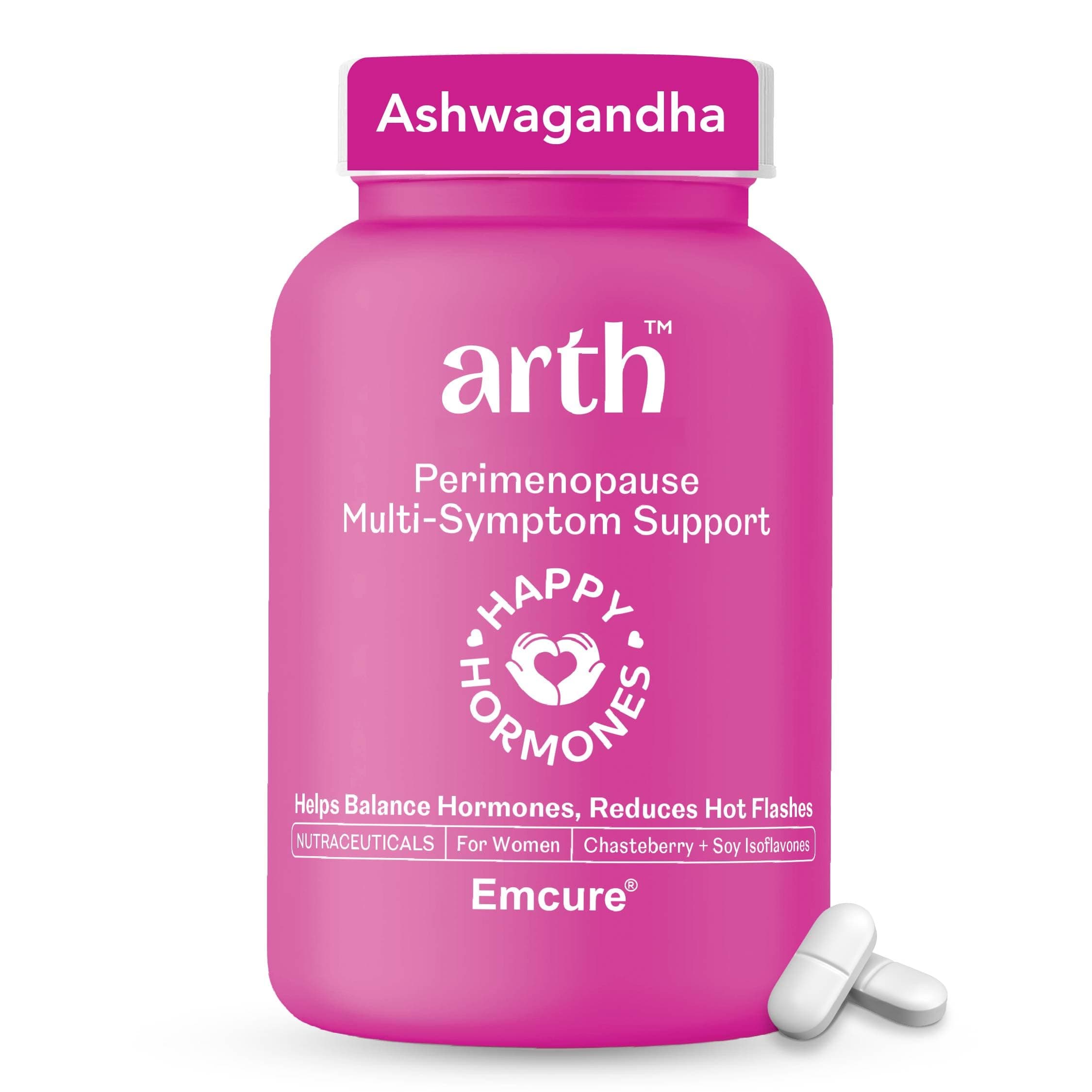 Arth Perimenopause Support | Menopause Supplement for Women to Help with Hot Flashes, Mood Swings, Night Sweats & Hormonal Balance with Ashwagandha, Chasteberry & Soy Isoflavones | 60 Veg Tablets