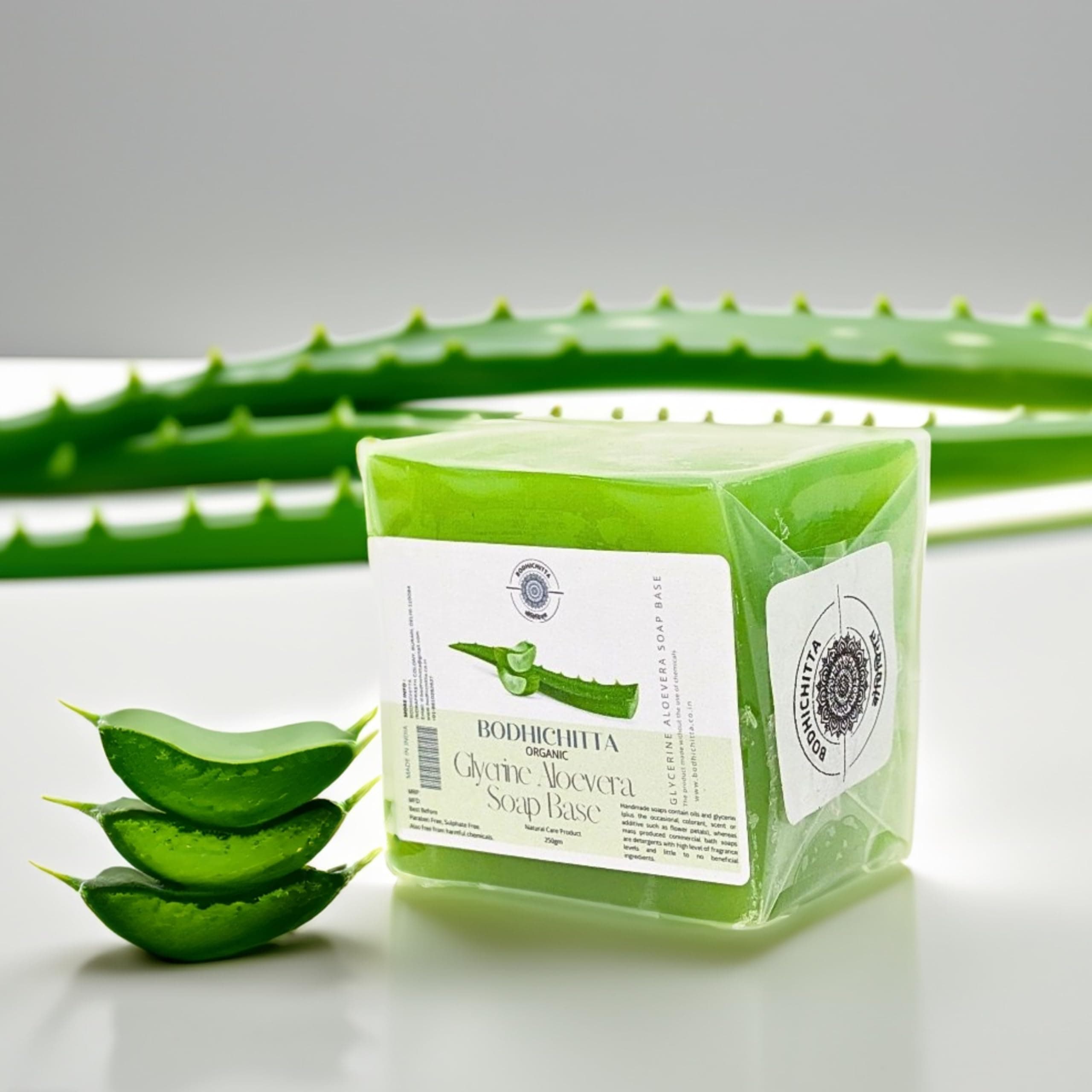 Bodhichitta Aloevera Soap Base |100% Pure Organic & Natural | Paraben, SLS, Chemical Free | Melt & Pour Soap Base Bar For Soap Making 250gm (250gm, Aloe Vera)