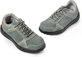 Woodland Aegis Suede Leather Safety Shoes for Men | Oil Resistant Safety Shoe with Anti Slip Grip | Lightweight & Antistatic PU Single Density with Steel Toe | Grey