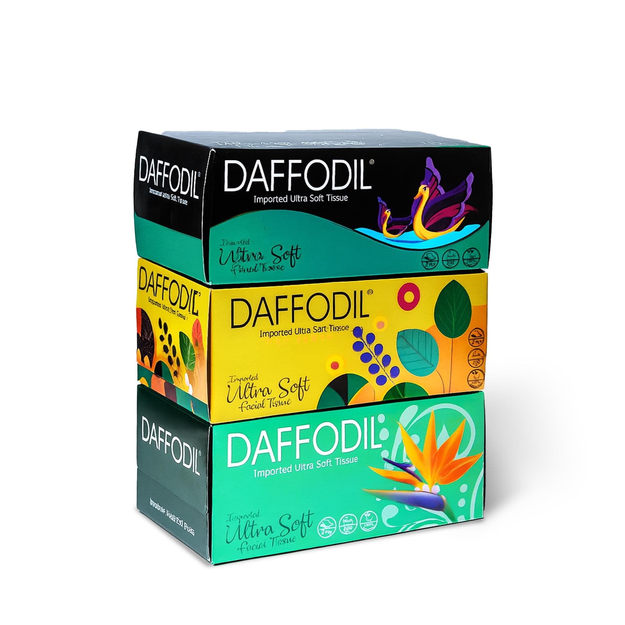 DAFFODIL 2 Ply Facial Tissue Pack of 3 | 200 Pulls per Box, 1200 Sheets Total | Ultra Soft, Strong & Absorbent Tissues | Premium Tissue Box for Home, Office, Car & Travel