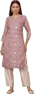 W for Woman Geometric Foil Printed Zari Embroidered Straight Kota Doriya Kurta