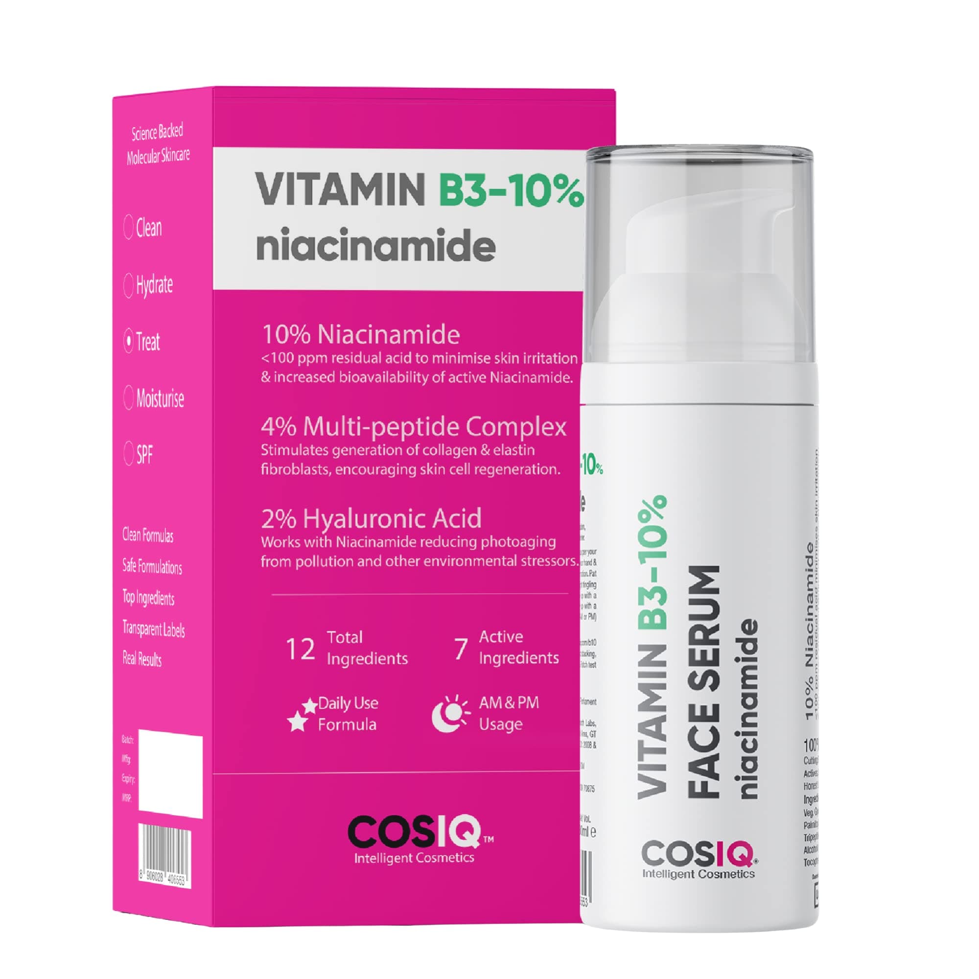 Cos-IQ 10% Niacinamide Serum 30ml for Oily, Acne Prone Skin | Niacinamide Face Serum Reduces Acne Marks, Open Pores & Oil | Vitamin B3, 4% Peptides, 2% Hyaluronic Acid | Non-Sticky, All Skin Types