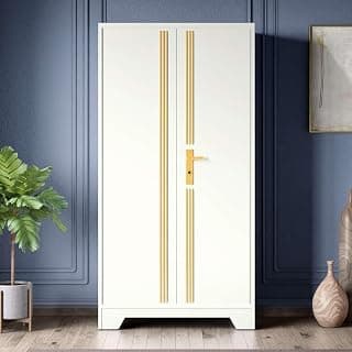 Interio by Godrej Almirah Centurion Plus 2-Door Steel Almirah, Cupboard for Clothes (Bond White), 1-Year Warranty, 2 Motion Sensor Lights, 1 Locker, 3 Shelves, 2 Drawers