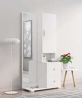 Bniture Wooden Dressing Table for Bedroom with 2 Drawer, Mirror and Huge Storage Space | Long Dresser Vanity Table with Mirror (Frosty White)