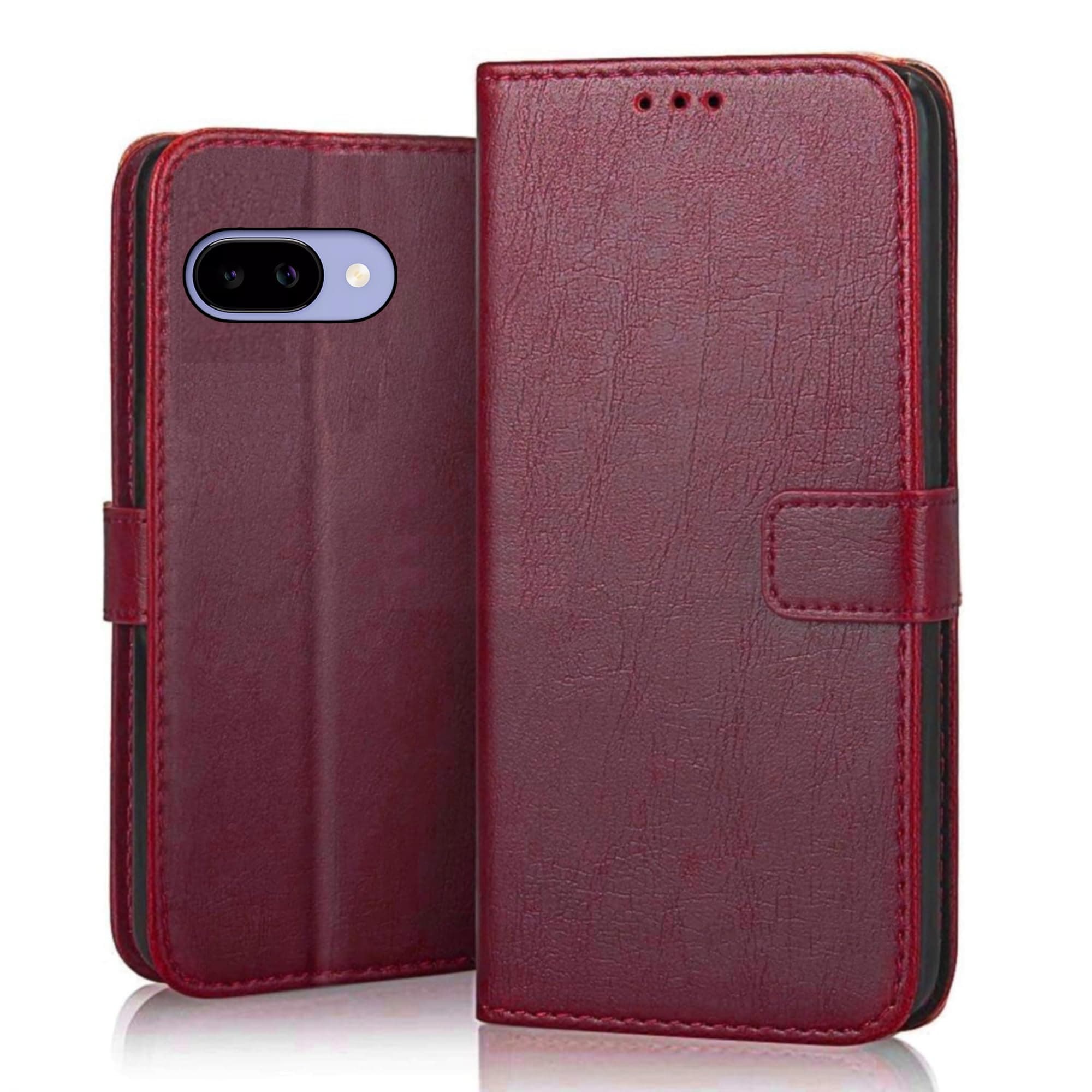 ClickAway Compatible with Google Pixel 9A (Wallet Case) with Card Holder, Folio Flip Kickstand Protective Shockproof Back Cover Women Men Phone Case (Elegant Red) _CLCK167