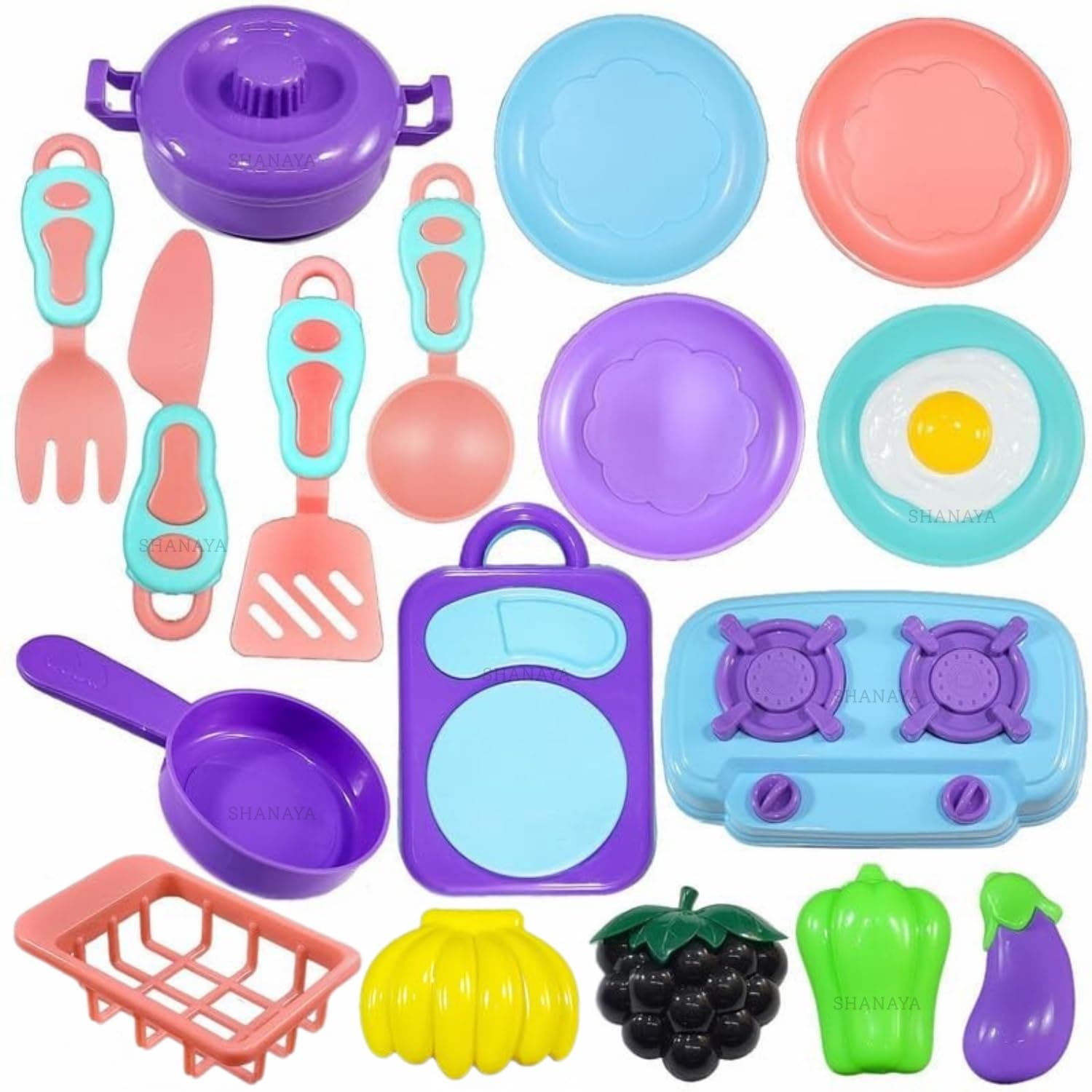 SHANAYA 17 Pieces Portable Kitchen Cooking Cookware Pretend Play Set Toys for Girls and Boys (Multicolor)