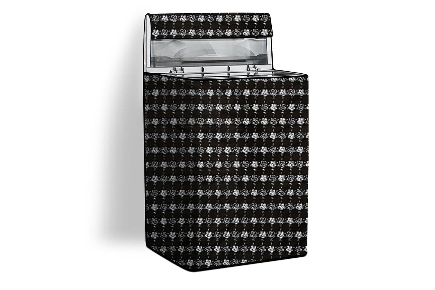 Stylista Washing Machine Cover Compatible for LG 9 KG Fully-Automatic Top Loading T90SJSF1Z, Floral Pattern Black