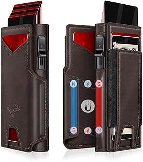 VOGARD Smart Pop-Up Leather Wallet for Men & Women | RFID Blocking Card Holder with Money Clip | Slim Magnetic Bifold Wallet with Quick Access Button – Holds 14 Cards & Cash (Coffee)