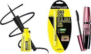 Maybelline New York Colossal Bold Eyeliner, Colossal Kajal, and Hypercurl Mascara Waterproof, Black, 3g, 0.35g, 9.2ml