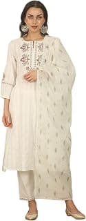 W for Woman Blue Paisley Printed Chiffon Spaghetti Flared Short Kurta, Sharara and Dupatta Set