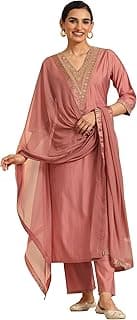 Libas Gerua By Libas Yoke Design Silk Blend Straight Kurta With Trouser and Dupatta