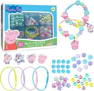 Wembley Peppa Pig DIY Bracelet Making Set| Jewelry Making Set for Kids| Peppa Pig DIY Set| with Colorful 50+ Beads, 4 Charms & 4 Strings| Ideal Birthday Gift for Girls (Bracelet Set)
