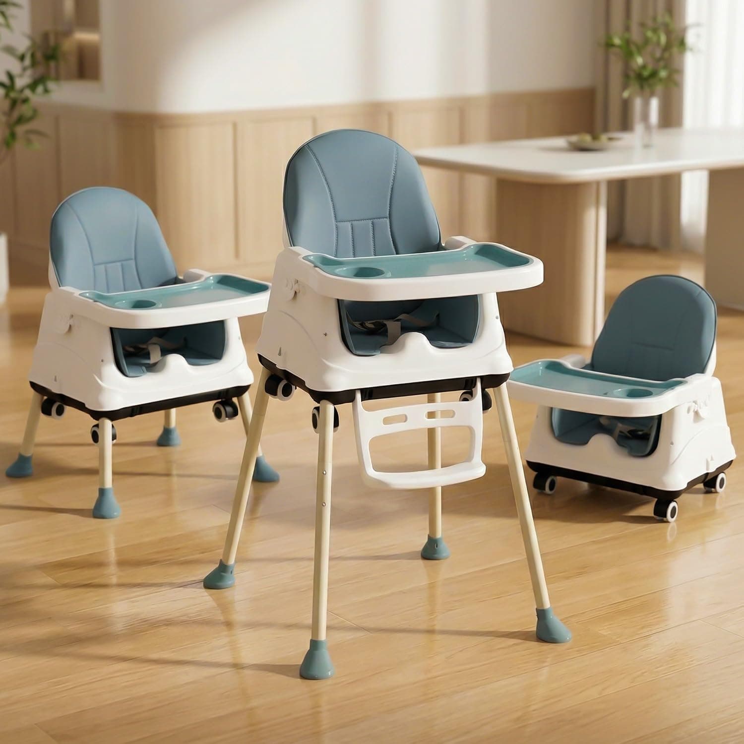 StarAndDaisy High Chair for Baby/Baby Feeding Chair for 0 to 5 Years with 4 in-1 Multifunctions/High Chair with Wheels, Height Adjustable,Detachable Tray and 3-Point Safety Belt -Blue