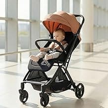 R for Rabbit Street Smart Ace Auto Fold Stylish Newborn Baby Stroller| Aluminum Frame Pram One Click Fold |Travel Friendly Cabin Trolley Stroller for 0-3 Years Kids||(Peach Black)