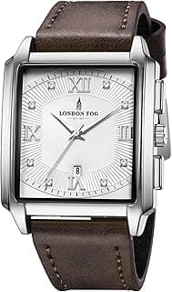 London Fog Mayfair Collection Analog Watch for Men with Square Dial, Crystal Hour Accents, Date Display, Quartz Movement and Leather Strap - LFM10004