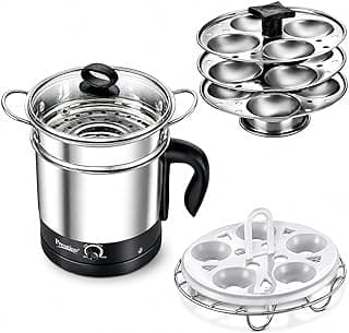 Prestige 1.5L PMC 3.0 Plus Multi Kettle/Multi Cooker|Comes with Idli stand, egg boiling rack & Steamer| Glass Lid with Stainless Steel rim|Temperature Control |Power Indicator (Silver, Black)