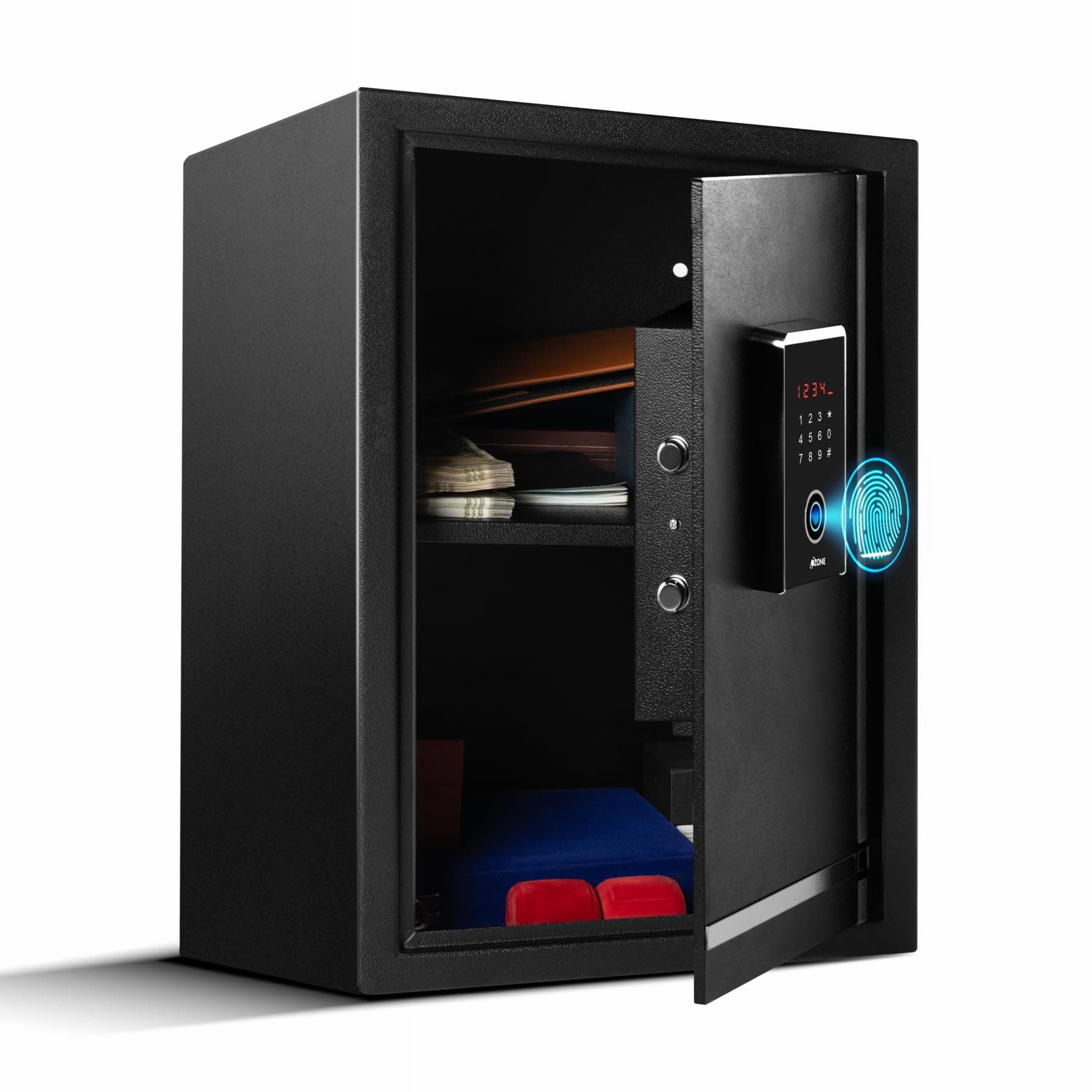 Ozone 55L Digital Biometric Safe Locker for Home & Office | Fingerprint Access | Auto Secure Motorized Lock | Electronic LED Display | Heavy-Duty Steel | 36D x 35W x 55.5H cm | Black | 2-Year Warranty