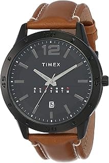 TIMEX TIMEX Analog Watch for man with Black Round Dial & Tan Leather Strap Band Water Resistant Men's Wrist Watches - TW000U934