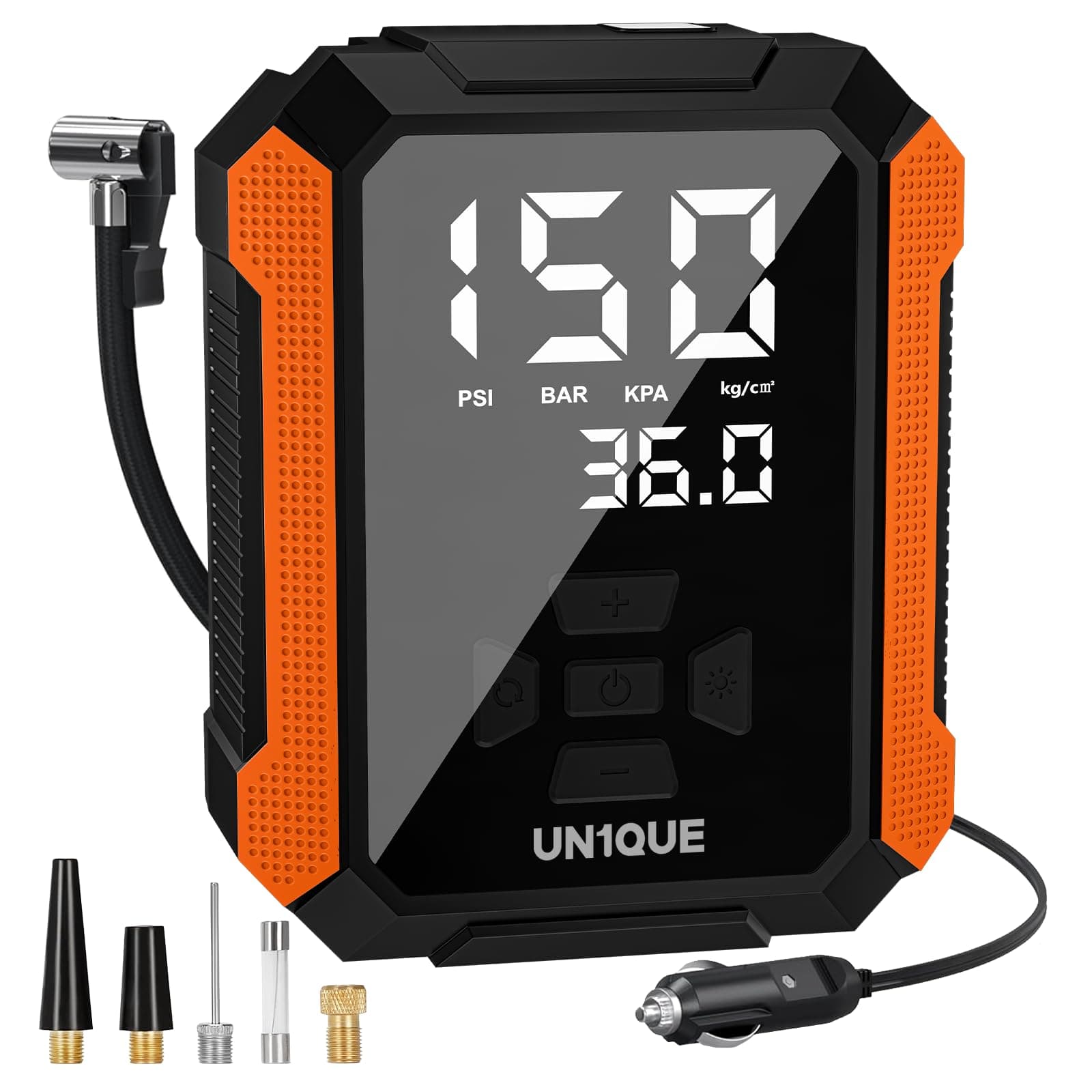 UN1QUE PT400 Tyre Inflator for Car, 150PSI 12V DC Car Air Pump with Preset & Auto Off, 120 Watt Portable Air Compressor with Digital Tyre Pressure Gauge & LED Light