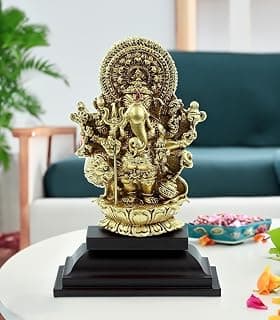 Fiber Resin Action Sri Shubha Drishti Ganapathy Idol, 5 Inch (Gold And Brown)