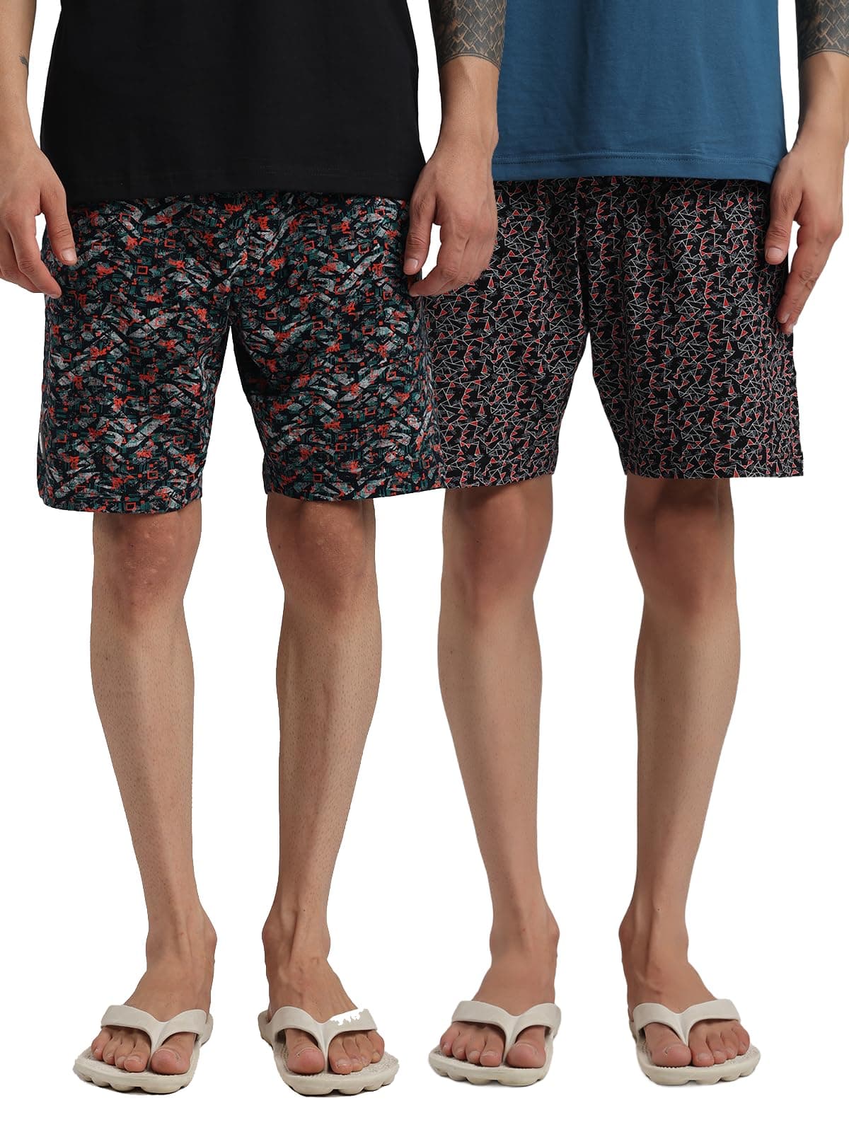 Bumchums Printed Knee Length Bermuda Shorts for Men, Cotton Fabric, Regular Fit, Pack of 2